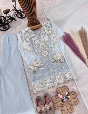 Faux georgette embroidery sky blue readymade salwar suit 3