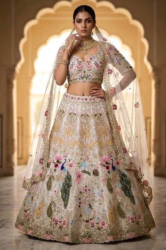 white organza silk blend waer embroidered lehenga choli 