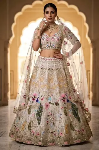 white organza silk blend waer embroidered lehenga choli 