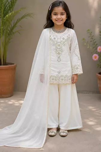 Faux georgette embroidery white readymade salwar suit
