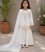 Faux georgette embroidery white readymade salwar suit
