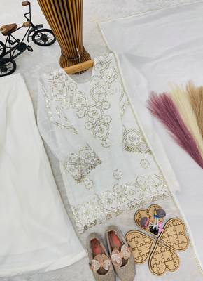 Faux georgette embroidery white readymade salwar suit 3