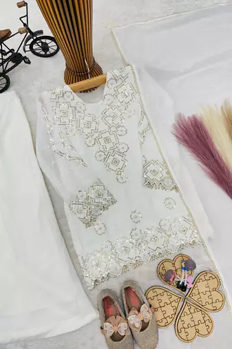 Faux georgette embroidery white readymade salwar suit