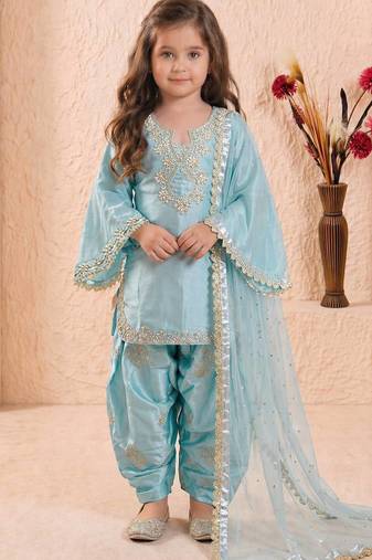 Roman silk embroidery sky blue readymade salwar suit