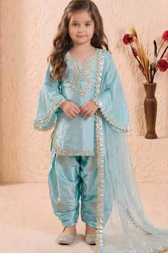 Roman silk embroidery sky blue readymade salwar suit