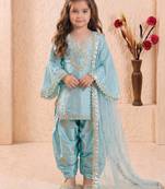 Roman silk embroidery sky blue readymade salwar suit