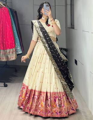 brown paithani silk blend zari weaving lehenga choli  1