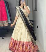 brown paithani silk blend zari weaving lehenga choli 