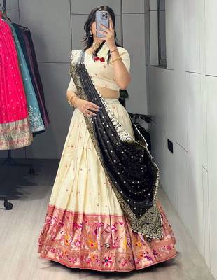 brown paithani silk blend zari weaving lehenga choli  2