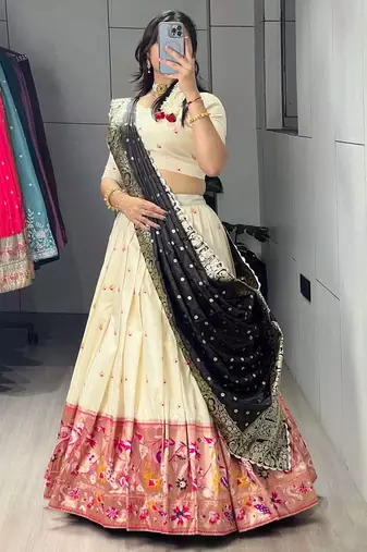 brown paithani silk blend zari weaving lehenga choli 