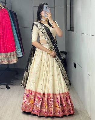 brown paithani silk blend zari weaving lehenga choli  3