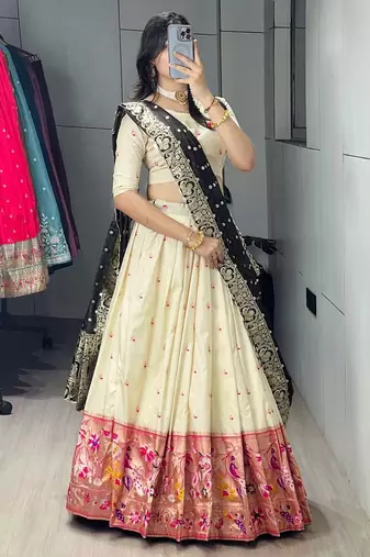 brown paithani silk blend zari weaving lehenga choli 