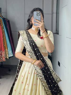 brown paithani silk blend zari weaving lehenga choli  4