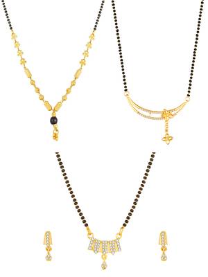 gold-tone stone mangalsutra combo set with earrings 1
