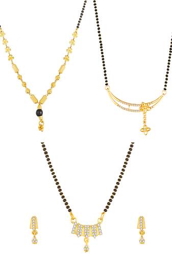 gold-tone stone mangalsutra combo set with earrings