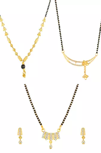 gold-tone stone mangalsutra combo set with earrings