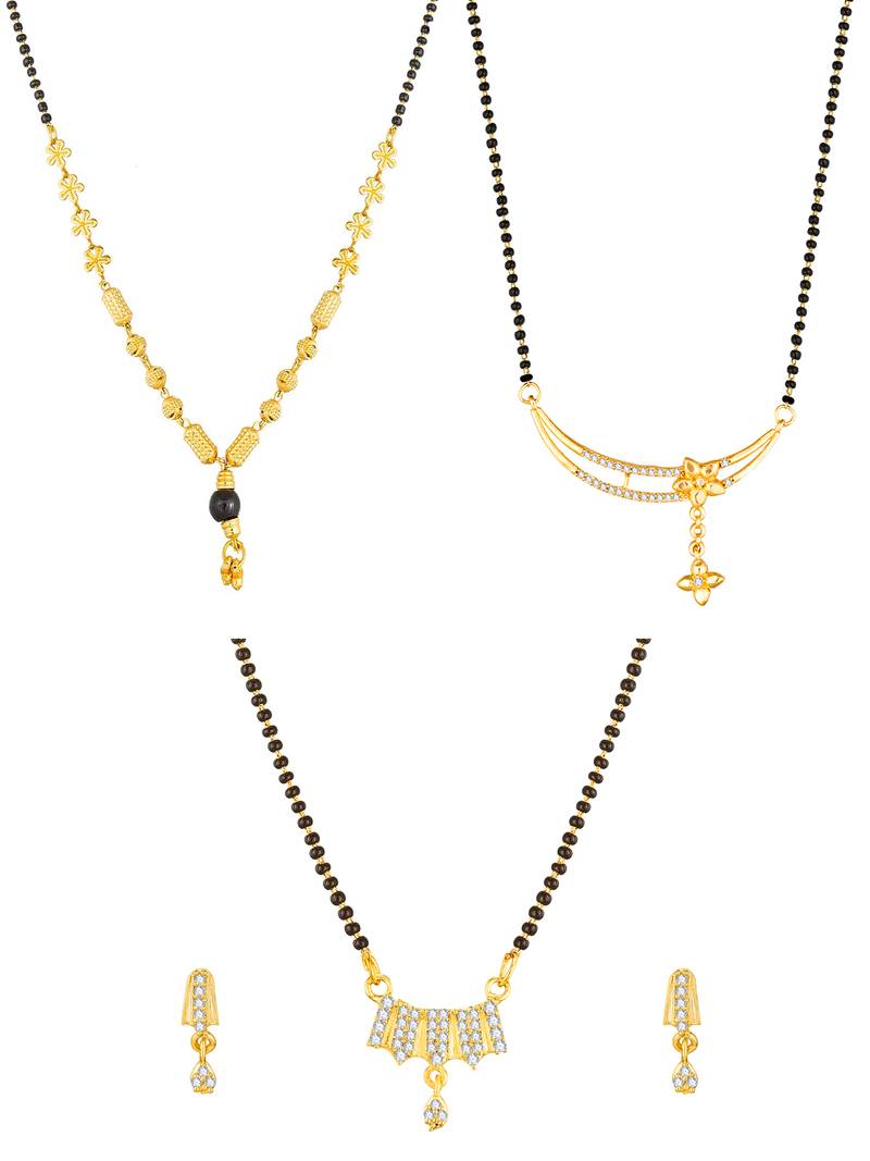 gold-tone stone mangalsutra combo set with earrings