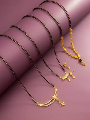 gold-tone stone mangalsutra combo set with earrings 2