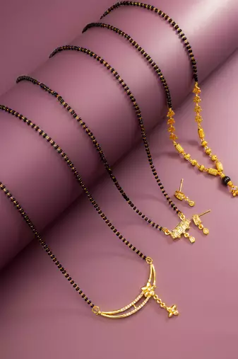 gold-tone stone mangalsutra combo set with earrings