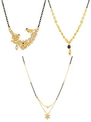 gold-tone twin birds ad stone mangalsutra set with star pendant and floral bead chain 1