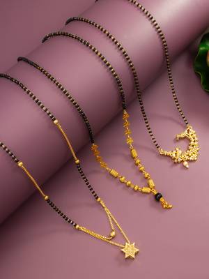 gold-tone twin birds ad stone mangalsutra set with star pendant and floral bead chain 2