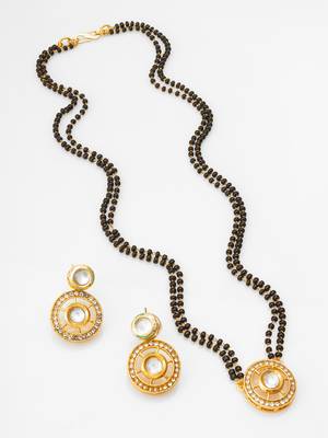 gold-tone ganesh pendant and leaf chain mangalsutra set with ad stone paan pendant and earrings 1