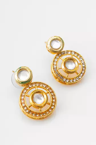 gold-tone ganesh pendant and leaf chain mangalsutra set with ad stone paan pendant and earrings