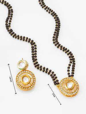 gold-tone ganesh pendant and leaf chain mangalsutra set with ad stone paan pendant and earrings 4
