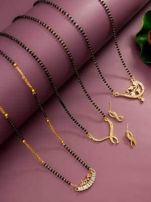 rose gold floral mangalsutra set with love script ad pendant and earrings 2