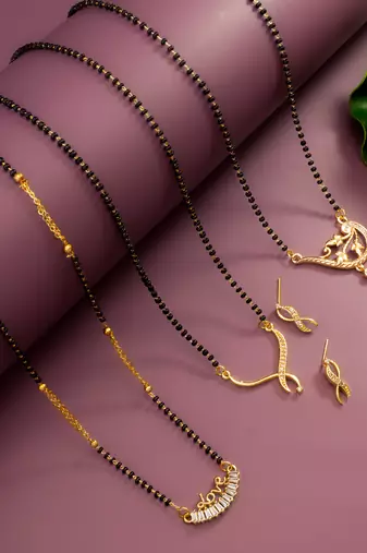 rose gold floral mangalsutra set with love script ad pendant and earrings