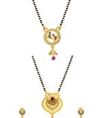 gold-tone temple style peacock mangalsutra set with swan pendant and multicolor stones