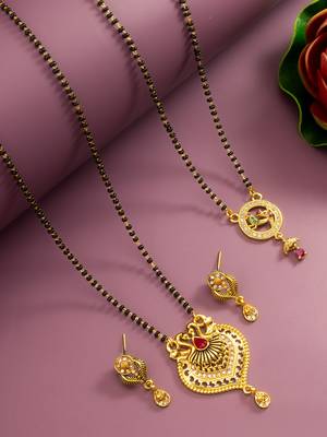 gold-tone temple style peacock mangalsutra set with swan pendant and multicolor stones 2