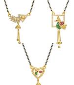 gold-tone ad stone mangalsutra combo set with peacock, heart, and baguette crystal pendants