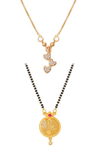 rose gold-tone heart charm necklace and gold-tone circular pendant mangalsutra
