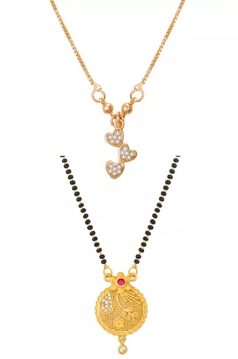 rose gold-tone heart charm necklace and gold-tone circular pendant mangalsutra