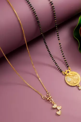 rose gold-tone heart charm necklace and gold-tone circular pendant mangalsutra
