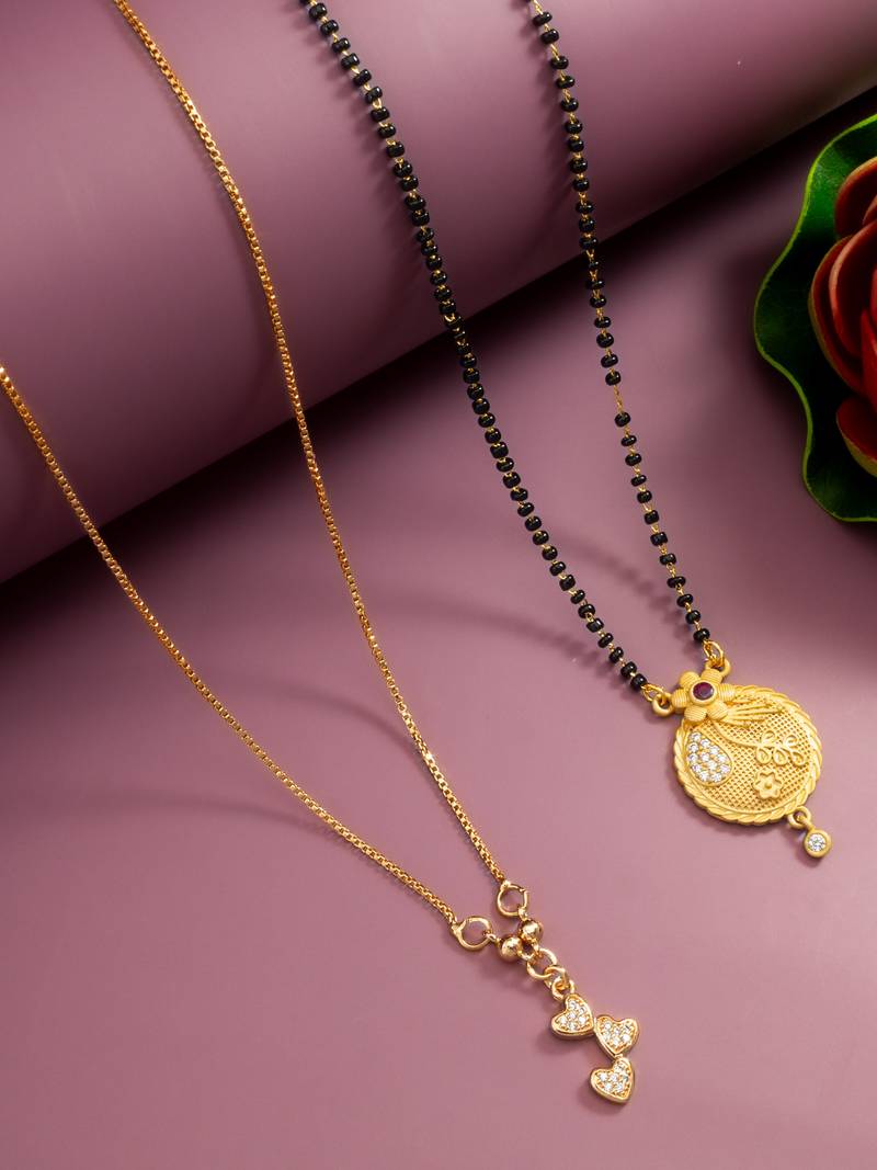 rose gold-tone heart charm necklace and gold-tone circular pendant mangalsutra