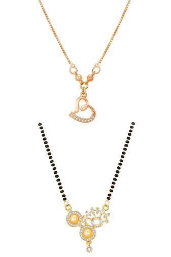 rose gold-tone open heart chain necklace and gold-tone pearl ad mangalsutra