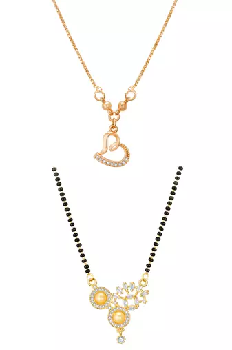 rose gold-tone open heart chain necklace and gold-tone pearl ad mangalsutra