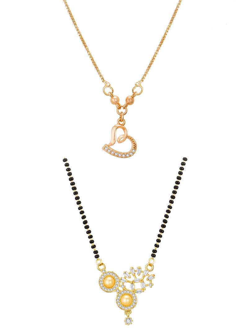 rose gold-tone open heart chain necklace and gold-tone pearl ad mangalsutra
