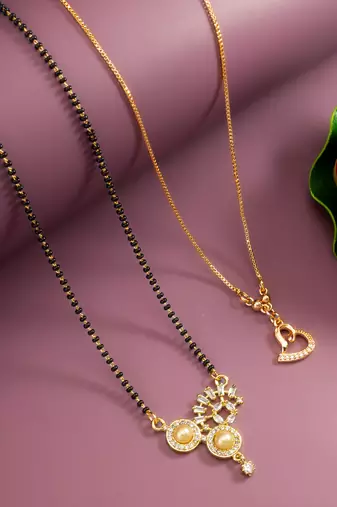 rose gold-tone open heart chain necklace and gold-tone pearl ad mangalsutra