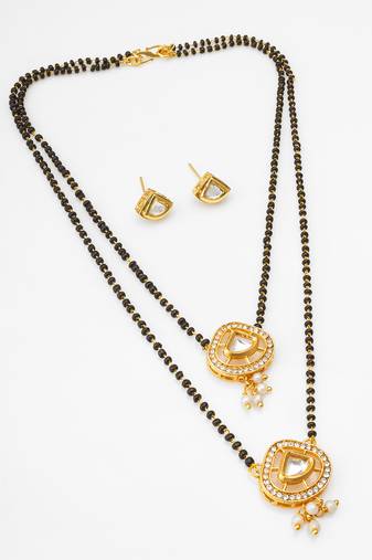 dual pendant kundan mangalsutra with earrings