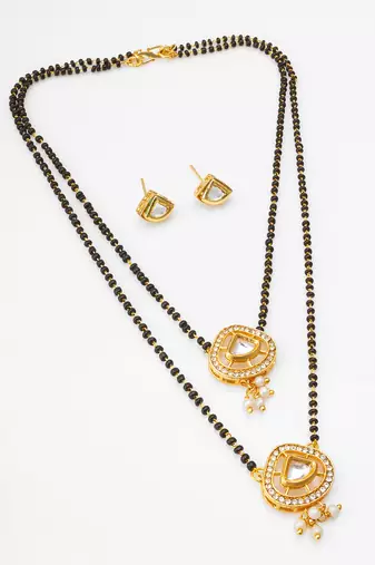 dual pendant kundan mangalsutra with earrings