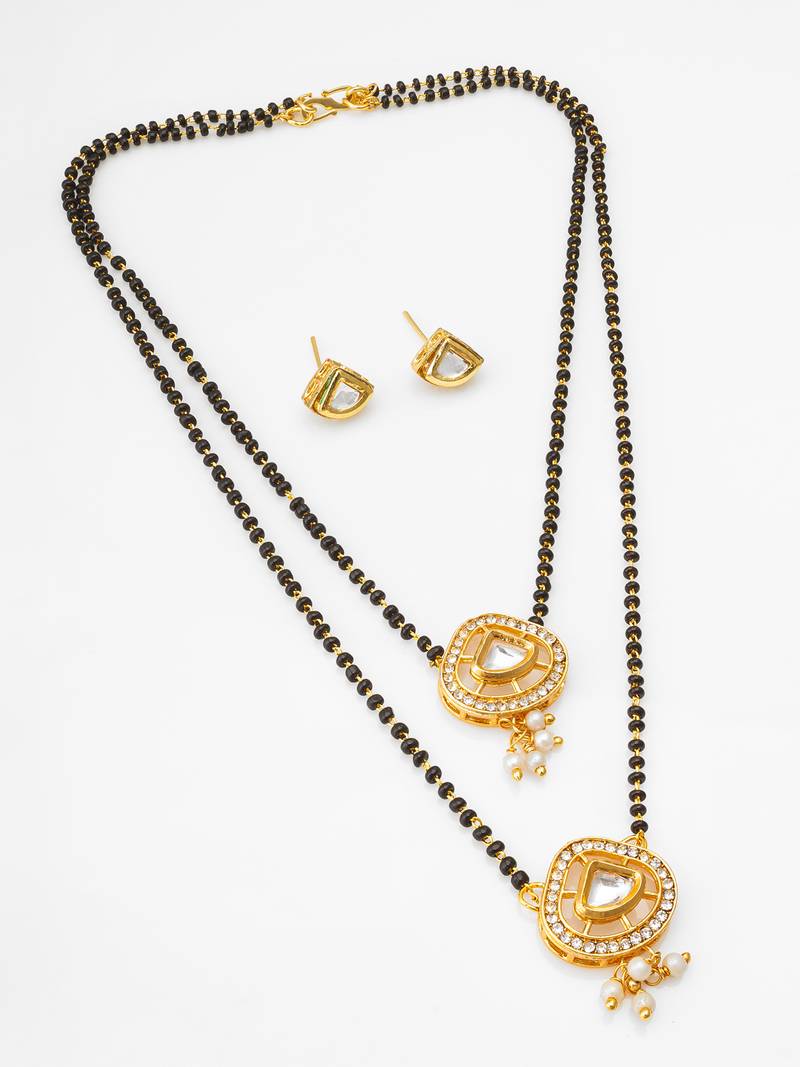 dual pendant kundan mangalsutra with earrings