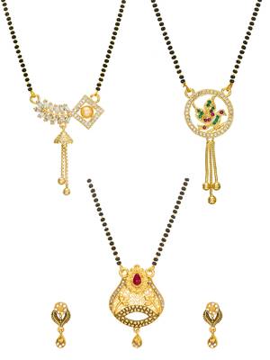 traditional gold-tone ad stone mangalsutra set with floral pendant and peacock design 1