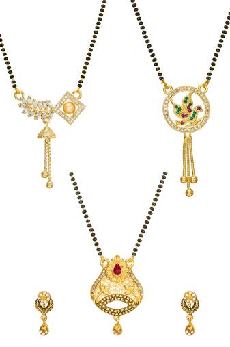 traditional gold-tone ad stone mangalsutra set with floral pendant and peacock design