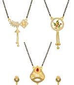 traditional gold-tone ad stone mangalsutra set with floral pendant and peacock design