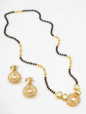 kundan mangalsutra set with black beads chain and crystal studded earrings 1