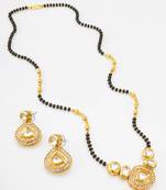 kundan mangalsutra set with black beads chain and crystal studded earrings