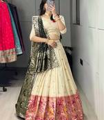 green silk blend zari weaving lehenga choli 